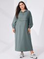 SHEIN Mulvari Plus Size Solid Color Dress With Decorative Patch