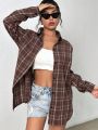 Women's Plaid Button Down Collar Long Sleeve Shirt