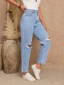 SHEIN LUNE High Waist Ripped Mom Fit Jeans