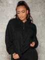 SHEIN SXY Solid Half Zip Drop Shoulder Fleece Sweatshirt