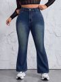 SHEIN ICON Women'S Plus Size Butterfly Embroidered Water Washed Flare Jeans