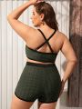 SHEIN Swim SPRTY Plus Size Color Block Bikini Set With Edge Detail And Texture