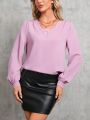 SHEIN Tall Solid Lantern Sleeve Blouse