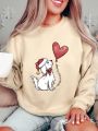 Plus Cartoon & Slogan Graphic Drop Shoulder Sweatshirt