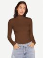 SHEIN BASICS Women's Half High Collar Long Sleeve T-shirt