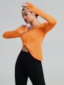 SHEIN Daily&Casual Ladies' Solid Color V-Neck Long Sleeve T-Shirt