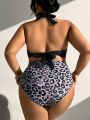 SHEIN Swim SXY Plus Size Women'S Leopard Print Halter One-Piece Swimsuit