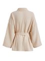 SHEIN Leisure Comfy & Breathable Lightweight Crinkle Cotton Gauze Kimono Style Lounge Top - Khaki