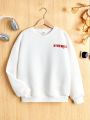 SHEIN Kids Cooltwn Teen Girls' Streetwear Sport Knit Hooded Pullover Sweatshirt