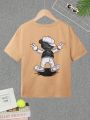 SHEIN Boys' Round Neck Short Sleeve Cartoon Print Loose And Comfortable T-Shirt, For Kids
