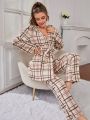 Plaid Print Belted PJ Set