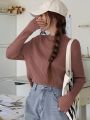 DAZY Stand Collar Ribbed Knit Sweater