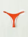 SHEIN Swim Basics Neon-orange Ring Linked Thong Bikini Bottom