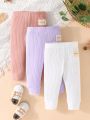 SHEIN Baby Boy 3pcs Letter Patched Detail Ribbed Knit Pants