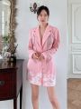 SHEINNeu Pink Mesh/cloud Pattern Suit Dress