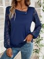 Women'S Patchwork Lace Long Sleeve T-Shirt