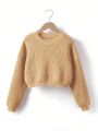 Tween Girl Solid Drop Shoulder Crop Sweater