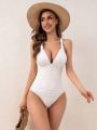 SHEIN DD+ Cross Back One-piece Swimsuit With Knot Detail