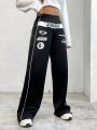 SHEIN Coolane Black Racing Print Motorcycle Sweatpants