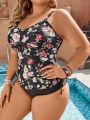 SHEIN Swim Classy Plus Size Floral Print Tankini Swimsuit Set With Bikini Bottom