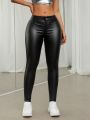 High Waisted Faux Leather Skinny Jeans