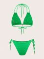 SHEIN Swim SXY Ladies' Textured Halter Neck Bikini Set