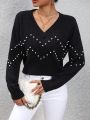 SHEIN Essnce Pearls Beaded Drop Shoulder Sweater
