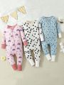 SHEIN Baby Girls' Polka Dot & Floral Printed One-Piece Pajamas