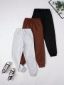 3pcs/set Boys' (big) Thick Fleece Lined Sports Pants For Fall And Winter