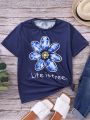 Floral Slogan Printed T-Shirt