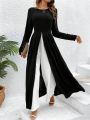 Women's Long Top & Pants Set With Split Hem