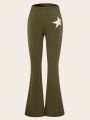 SHEIN Kids Cooltwn Girls' (Big) Star Embroidery Flared Pants