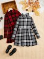 SHEIN Kids SUNSHNE Tween Girl 2pcs Plaid Print Turtleneck Dress