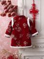 2023 Autumn And Winter Baby Girls Plate Button Plush Dress