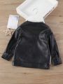 Young Girl Contrast Teddy Panel PU Leather Jacket