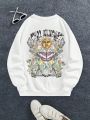 Teen Girls Floral & Letter Graphic Thermal Lined Sweatshirt