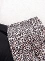 2pcs Teenage Girls' Leopard Print Heart Long Sleeve T-shirt And Leggings Set