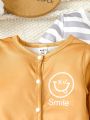 Baby Boys' Simple & Casual Three Piece Set With Expressions, Lettering And Stripes Print, Autumn/Winter