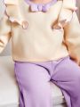 SHEIN Baby Girls' Leisure Cute Bowknot & Flouncing Detail Long Sleeve Sweatshirt And Long Pants Set