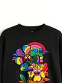 Sarah Wearer Cartoon Printed Round Neck Sweatshirt