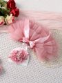 Baby Girls' Mesh Tutu Skirt And Rose Flower Headband Set, Perfect For Newborn Photography