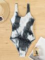 SHEIN Swim Basics Ladies' Tie-Dye Ribbed One-Piece Swimsuit