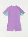 Girls' Sporty Color Block Short Sleeve One Piece Swimsuit