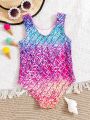 SHEIN Young Girl Knitted One-Piece Leisure Vacation Swimsuit