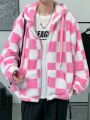 Manfinity Hypemode Men's Pink Plaid Zipper Hooded Plush Jacket