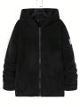 Men'S Patched Detail Hooded Fluffy Jacket