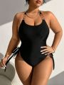 SHEIN Swim Chicsea Plus Size Solid Color One-Piece Swimsuit With Drawstring