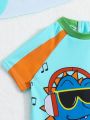 Baby Boys' Cartoon Dinosaur & Letter Print Short Sleeve Swimsuit