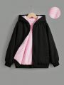 SHEIN Tween Girl Teddy Lined Hooded Jacket