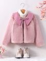 SHEIN Kids FANZEY Little Girls' Turn-down Collar Plush Jacket